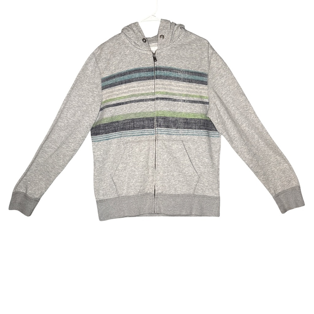 Aeropostale Gray Blue Striped Zip-Up Hoodie Medium